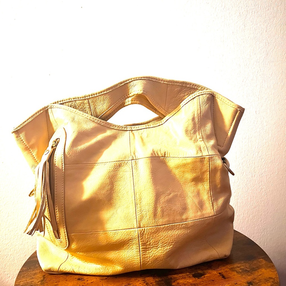 Elegant Cream Leather Tote Bag